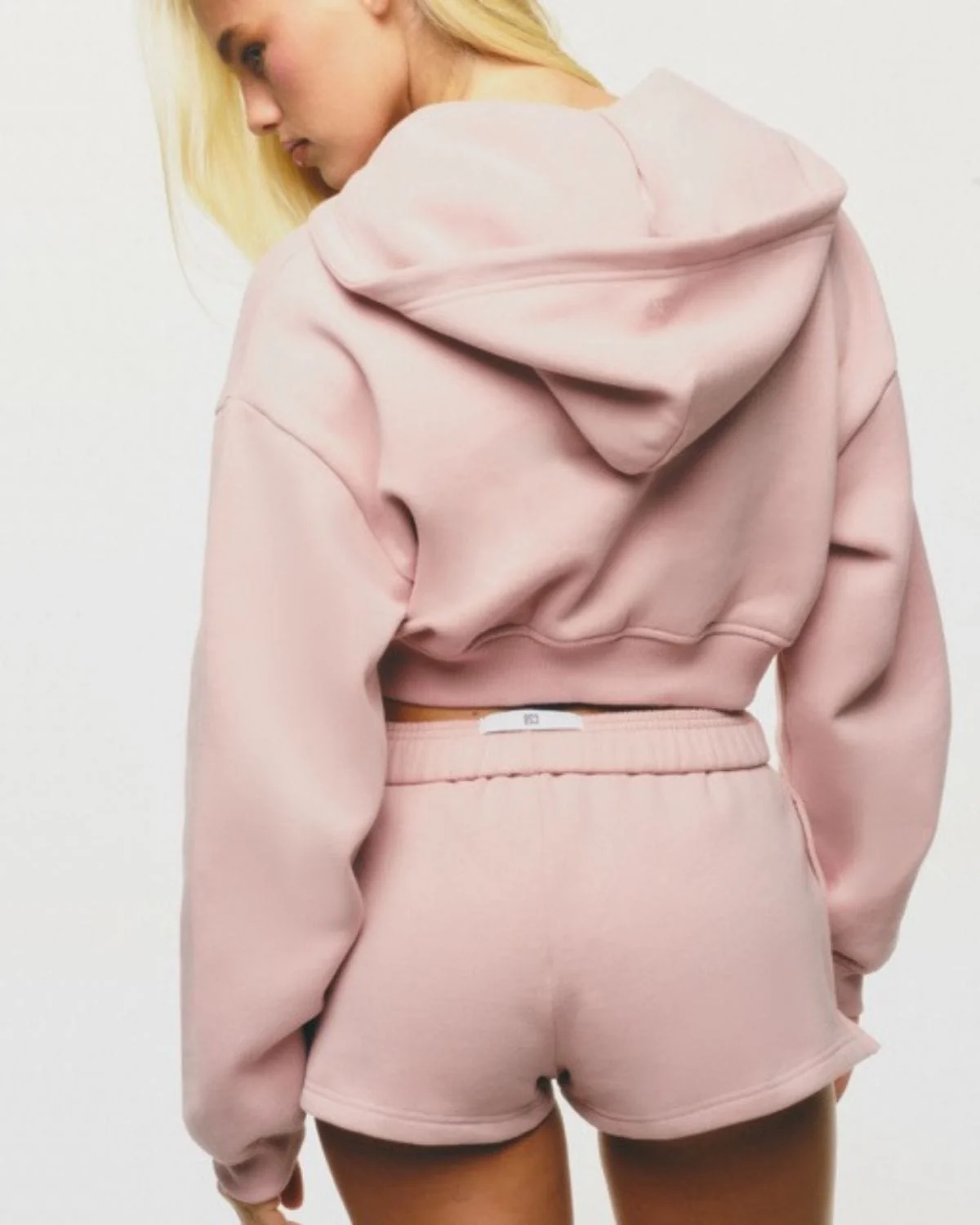 Cropped Zip Hoodie | Dusty Pink - Image 3