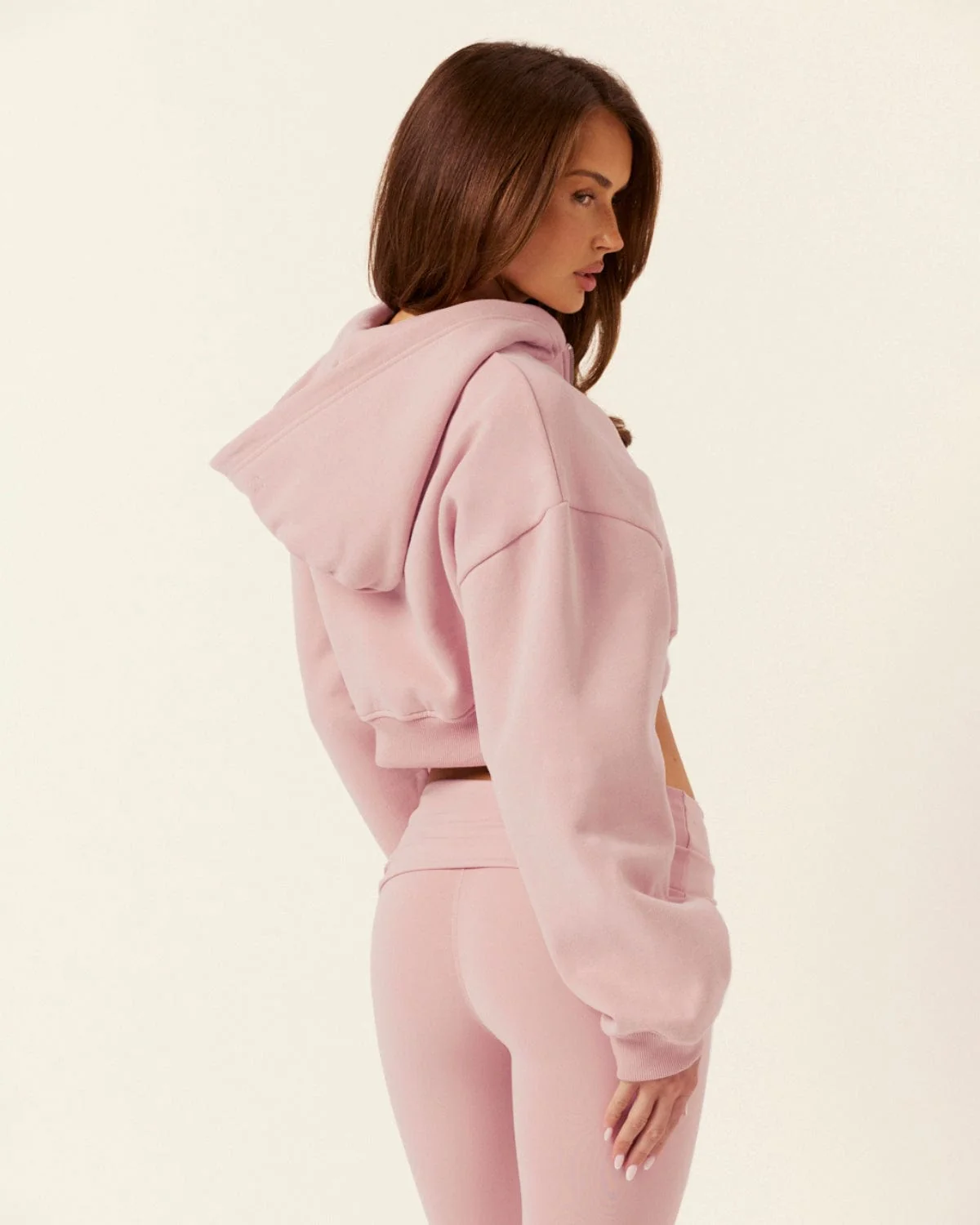 Cropped Zip Hoodie | Dusty Pink - Image 5